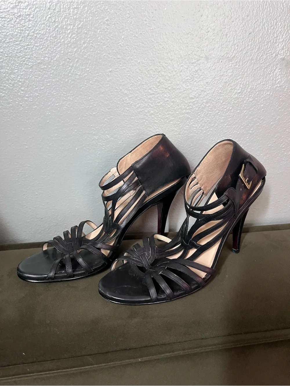 Cole Haan Nike air Black Leather Strappy High Heel Sandals